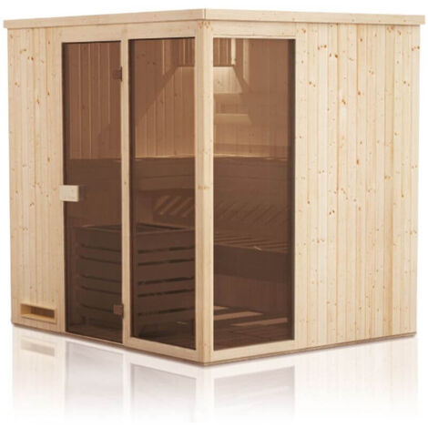 FinnTherm Innensauna Oda Innensauna 2 Sitzbänke aus Holz, Saunakabine mit 40 mm Wandstärke, Dampfsauna mit Montagematerial Naturbelassen