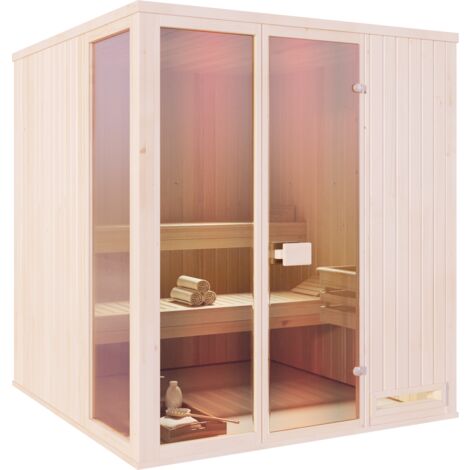 FinnTherm Innensauna Oda Innensauna 2 Sitzbänke aus Holz, Saunakabine mit 40 mm Wandstärke, Dampfsauna mit Montagematerial Naturbelassen