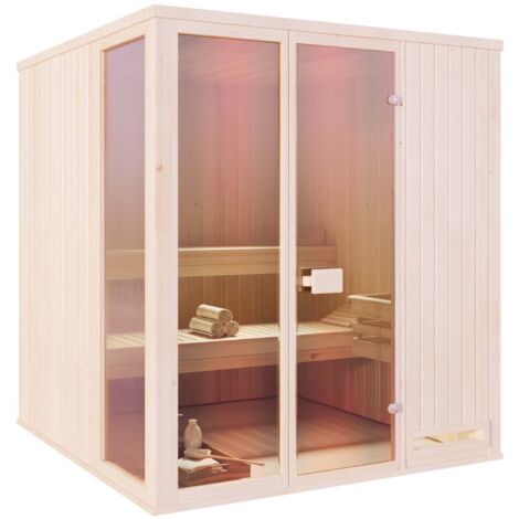 FinnTherm Innensauna Oda Innensauna 2 Sitzbänke aus Holz, Saunakabine mit 40 mm Wandstärke, Dampfsauna mit Montagematerial Naturbelassen