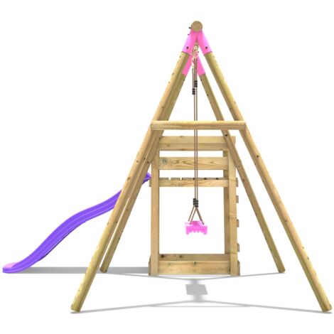 OutdoorToys Schaukel mit Rutsche aus Holz, Outdoor Schaukelgestell für