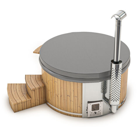 FINNTHERM Badefass Stockholm aus Thermoholz, Badebottich, Hot Tub mit Holzofen, Schwimmbecken, Jacuzzi outdoor, inkl. Minibar, beheizbar, Ø 180 cm , Anthrazit