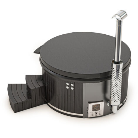 FINNTHERM Badefass Stockholm aus Thermoholz, Badebottich Ø 200 cm, Hot Tub mit Holzofen, Whirlpool, Schwimmbecken, Jacuzzi outdoor, inkl. Minibar beheizbar
