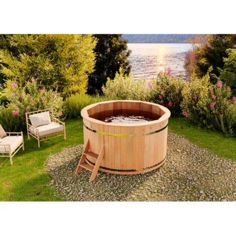 FINNTHERM Badefass Bergen aus Holz, Badebottich, Hot Tub, Schwimmbecken, Jacuzzi outdoor, Ø 160 x 101 cm, mit Ofen