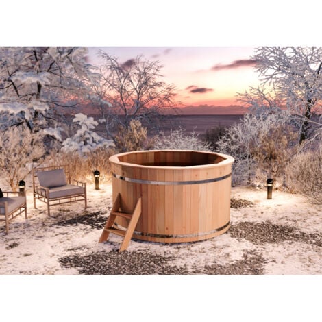 FINNTHERM Badefass Bergen aus Holz, Badebottich, Hot Tub, Schwimmbecken, Jacuzzi outdoor, Ø 160 x 101 cm, mit Ofen