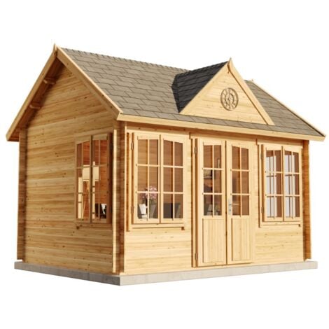 Alpholz Gartenhaus CLOCKHOUSE® 28 Gartenhaus aus Holz, Holzhaus mit 28 mm Wandstärke, Blockbohlenhaus mit Montagematerial Naturbelassen