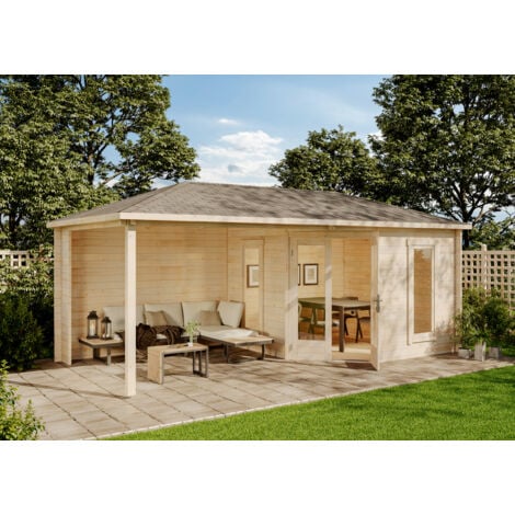 Alpholz 5-Eck Gartenhaus Liwa aus Holz Holzhaus mit Terrasse - 28 mm, naturbelassen