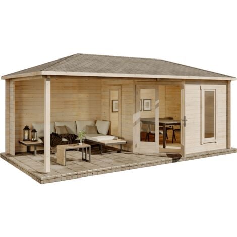 Alpholz 5-Eck Gartenhaus Liwa aus Holz Holzhaus mit Terrasse - 28 mm, naturbelassen