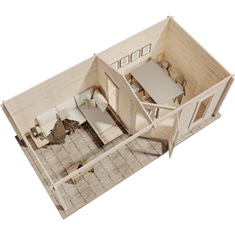 Alpholz 5-Eck Gartenhaus Liwa aus Holz Holzhaus mit Terrasse - 28 mm, naturbelassen