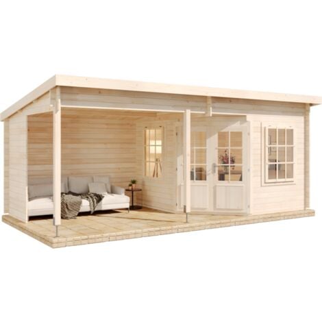 Alpholz Gartenhaus Carl-28 aus Massiv-holz, Gerätehaus mit 28 mm Wandstärke, Garten Holzhaus inklusive Montagematerial, Geräteschuppen Größe: 598 x 300 cm, Pultdach, Naturbelassen
