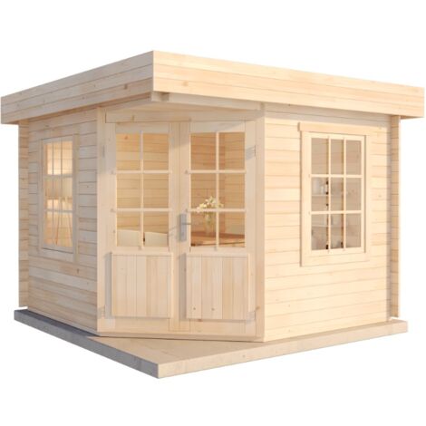 Alpholz 5-Eck Gartenhaus Monica-28 aus Massiv-holz, Gerätehaus mit 28 mm Wandstärke, Garten Holzhaus inklusive Montagematerial, Geräteschuppen Größe: 300 x 300 cm, Flachdach