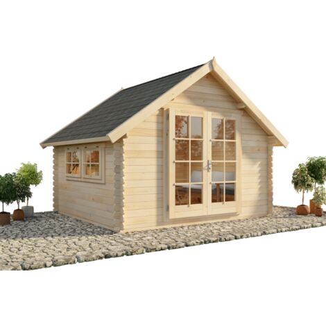 Alpholz Gartenhaus Ronja-28 aus Massiv-holz, Gerätehaus mit 28 mm Wandstärke, Garten Holzhaus inklusive Montagematerial, Geräteschuppen Größe: 350 x 300 cm, Satteldach, Naturbelassen