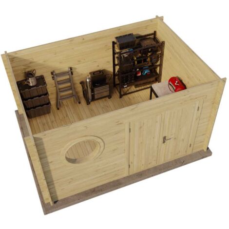 Alpholz Gartenhaus Maria-Rondo B aus Massiv-holz, Gerätehaus mit 44 mm Wandstärke, Garten Holzhaus, Geräteschuppen Größe: 400 x 300 cm, Pultdach, Naturbelassen