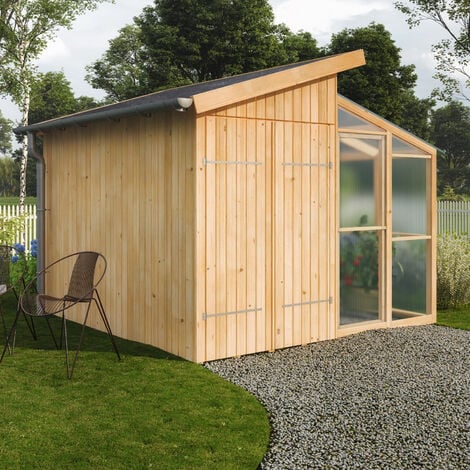 Polhus Gerätehaus Gewächshaus Kombination mit Boden aus FichtenHolz