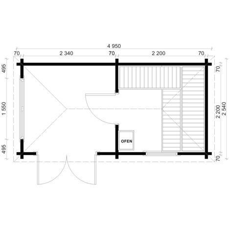Saunahaus Pori-70, 70 mm Wandstärke (488 x 254 cm)