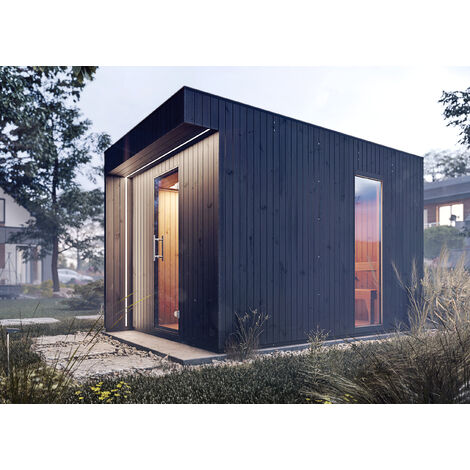 FinnTherm Saunahaus Siena Gartensauna 3 Sitzbänke aus Holz , Sauna mit 72 mm Wandstärke, Außensauna mit Montagematerial