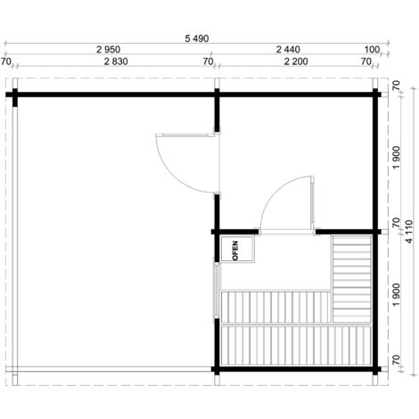 Saunahaus Cubus-70 Royal, 70 mm Wandstärke (411 x 549 cm)