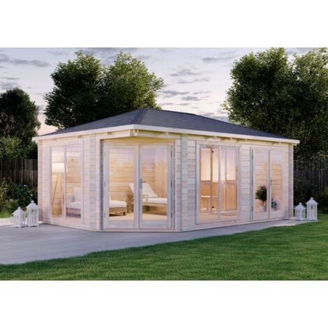 FinnTherm 5-Eck Saunahaus Julia-40 ISO Gartensauna 3 Sitzbänke aus Holz, Sauna mit 40 mm Wandstärke, Außensauna mit Montagematerial Naturbelassen