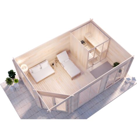 FinnTherm 5-Eck Saunahaus Julia-40 ISO Gartensauna 3 Sitzbänke aus Holz, Sauna mit 40 mm Wandstärke, Außensauna mit Montagematerial Naturbelassen