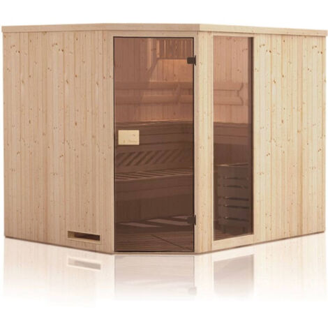 FinnTherm 5-Eck Saunahaus Julia-40 ISO Gartensauna 3 Sitzbänke aus Holz, Sauna mit 40 mm Wandstärke, Außensauna mit Montagematerial Naturbelassen