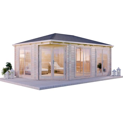 FinnTherm 5-Eck Saunahaus Julia-40 ISO Gartensauna 3 Sitzbänke aus Holz, Sauna mit 40 mm Wandstärke, Außensauna mit Montagematerial Naturbelassen