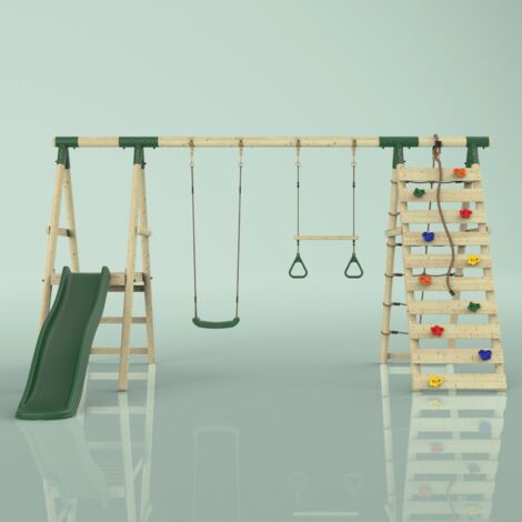 REBO Klettergerüst mit Wellenrutsche und KinderSchaukel, Outdoor