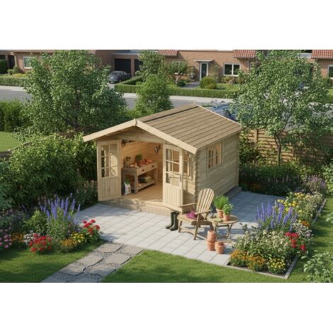 Gartenhaus Modell W 4x4+3, 440x745 Cm Incl. Vorbau, 50mm Stark Blockhaus | Perfekt Wellness