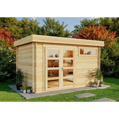 Gartenhaus Leandro-28 mit Fußboden aus Holz, Gerätehaus 394x268, 8,5 m², 28 mm Wandstärke - Naturbelassen