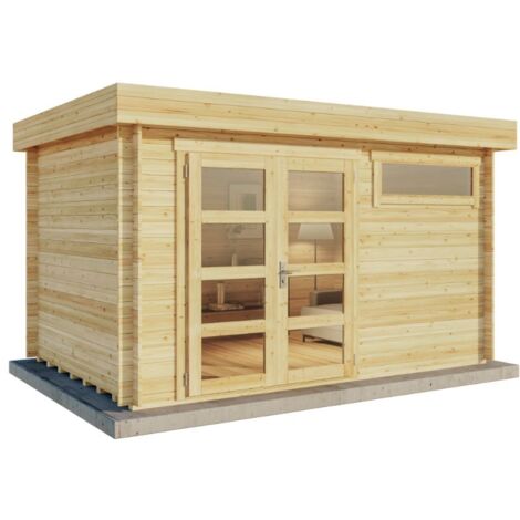 Gartenhaus Leandro-28 mit Fußboden aus Holz, Gerätehaus 394x268, 8,5 m², 28 mm Wandstärke - Naturbelassen
