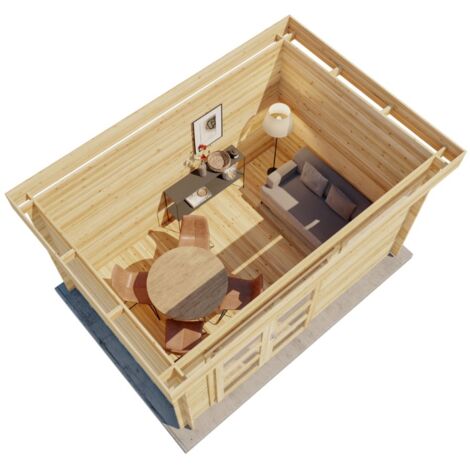 Gartenhaus Leandro-28 mit Fußboden aus Holz, Gerätehaus 394x268, 8,5 m², 28 mm Wandstärke - Naturbelassen