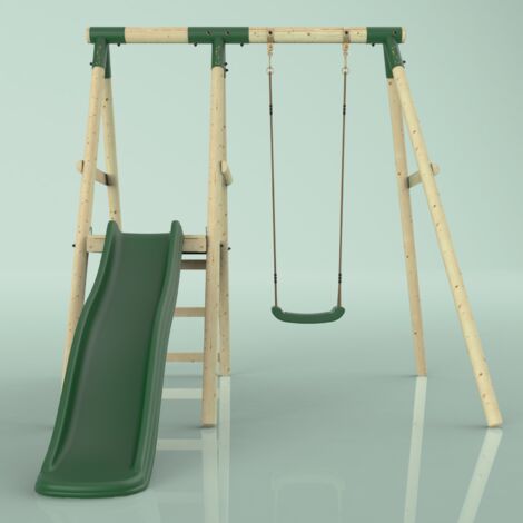 REBO Kinderschaukel mit Rutsche, Outdoor Schaukelgerüst Holz