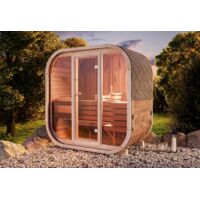 FinnTherm Fasssauna Ellipso M Fasssauna 1 Sitzbänke aus Holz , Sauna mit 42 mm Wandstärke, Außensauna mit Montagematerial