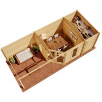 Alpholz 5-Eck Gartenhaus Liwa mit Anbau Gartenhaus aus Holz in Pinie, Holzhaus mit 40 mm Wandstärke inklusive Terrasse, Blockbohlenhaus mit Montagematerial