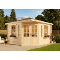 Alpholz 5-Eck Gartenhaus Monica Royal Gartenhaus aus Holz, Holzhaus mit 28 mm Wandstärke, Blockbohlenhaus mit Montagematerial