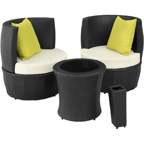 Aluminium Rattan Sitzgruppe Nizza 2+1+1 - Gartenlounge, Terrassenmöbel, Rattan Lounge - schwarz