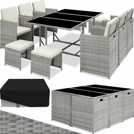 Rattan Sitzgruppe Malaga 6+4+1 mit Schutzhülle - Gartenlounge, Terrassenmöbel, Rattan Lounge
