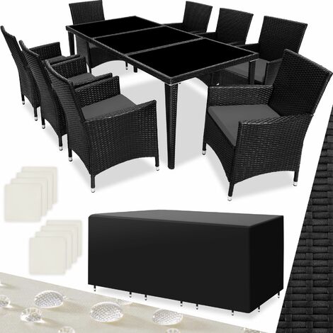 Aluminium Rattan Sitzgruppe Monaco 8+1 mit Schutzhülle - Gartenlounge, Terrassenmöbel, Rattan Lounge - schwarz