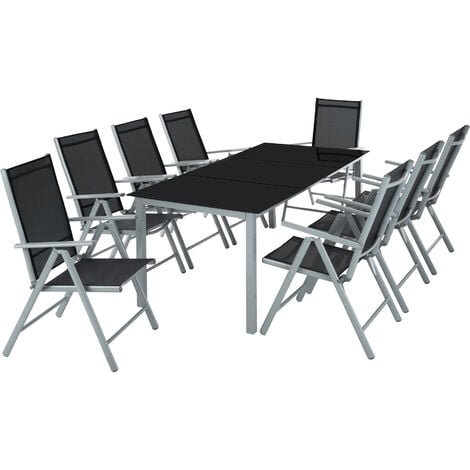 Aluminium Sitzgruppe 8+1 - Gartentisch, Gartenstuhl, Sitzbank - hellgrau