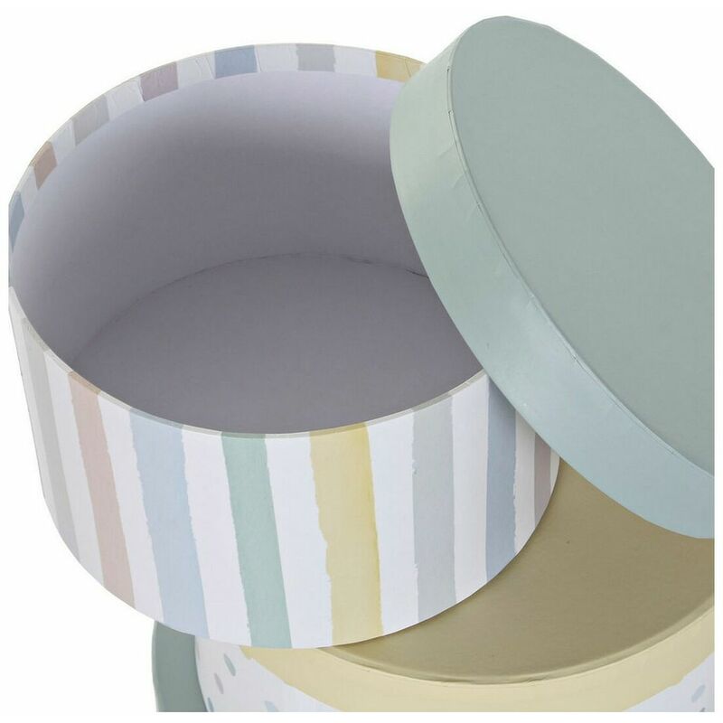 Set di Scatole Decorative DKD Home Decor CG-180695 Rotonda Righe Bianco  Verde Giallo Per bambini Cartone (37,5 x 37,5 x 18 cm) (