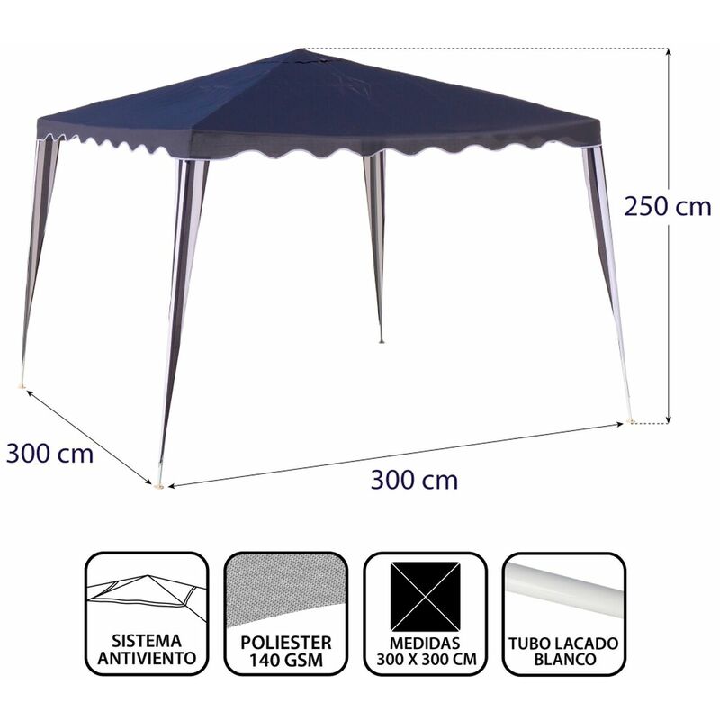 Pergola da Giardino 300x300 in Acciaio Verniciato Top in Poliestere 180  g/mq 300x300x285h