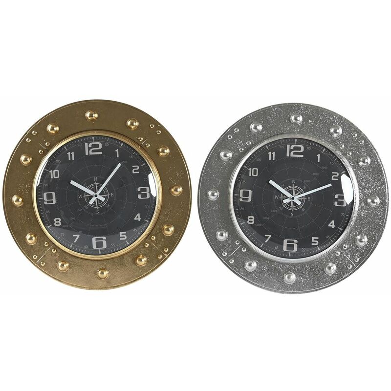 Orologio da Parete DKD Home Decor 48,5 x 6 x 48,5 cm Cristallo Argentato  Nero Dorato Ferro (2 Unità)Dkd Home Decor