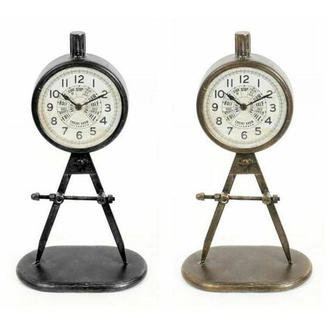 Orologio da Tavolo DKD Home Decor 12 x 5 x 14 cm Nero Dorato Ferro PVC  Vintage (2 Unità)