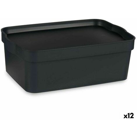 Scatola portaoggetti con coperchio Grigio Plastica 6 L (21,5 x 11 x 32 cm)  (12