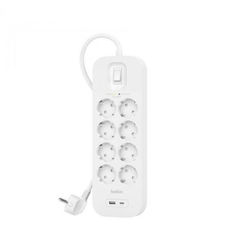 Belkin SRB003VF2M protezione da sovraccarico Bianco 8 presa[e] AC 2 m  (POWER STRIP WITH SURGE - PROTECTION 8-SOCKET WITH 1 X USB)Belkin