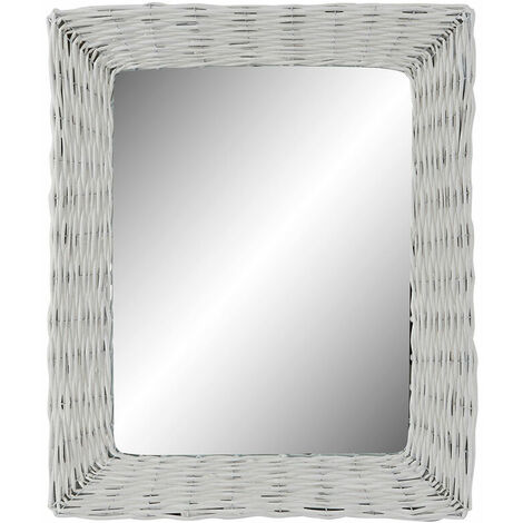 Specchio da parete DKD Home Decor Cristallo MDF Bianco vimini Cottage (53 x  63 x 4