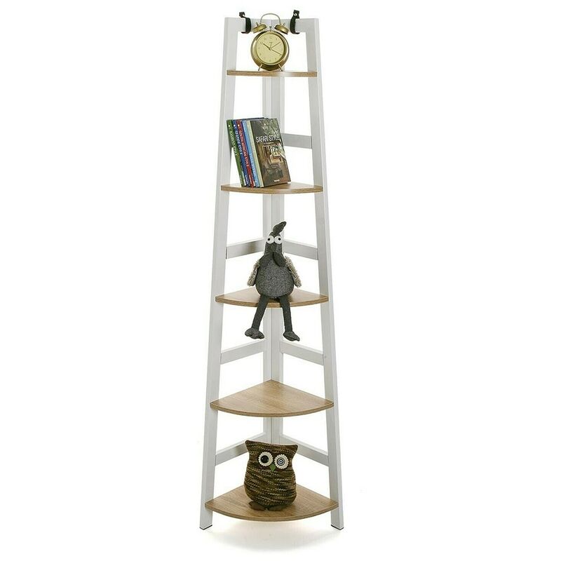 uyoyous Scaffale per libri a 5 ripiani ad angolo, libreria autoportante, organizer per libri, libreria, libreria, scaffale per libri Credenza, per soggiorno, camera da letto, mensola ad angolo
