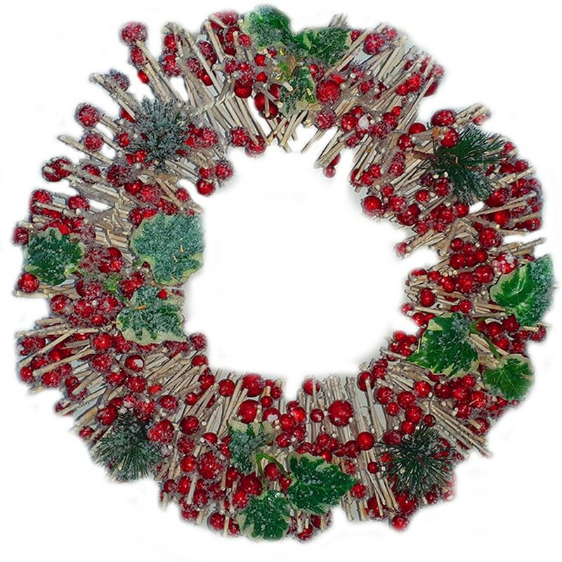 Ghirlanda Bacche rosse festone corona fuori porta di natale addobbi  decorazioni natalizie casa negozi idea regalo cm 35