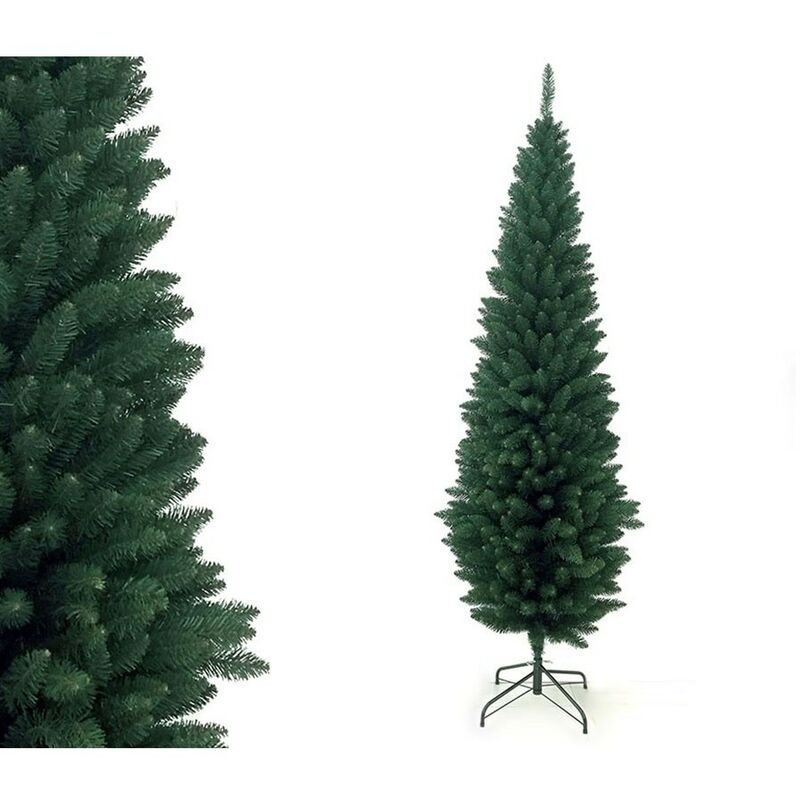 Albero di natale slim pino alto cm 210 artificiale verde stretto sottile  verde folto apertura ad