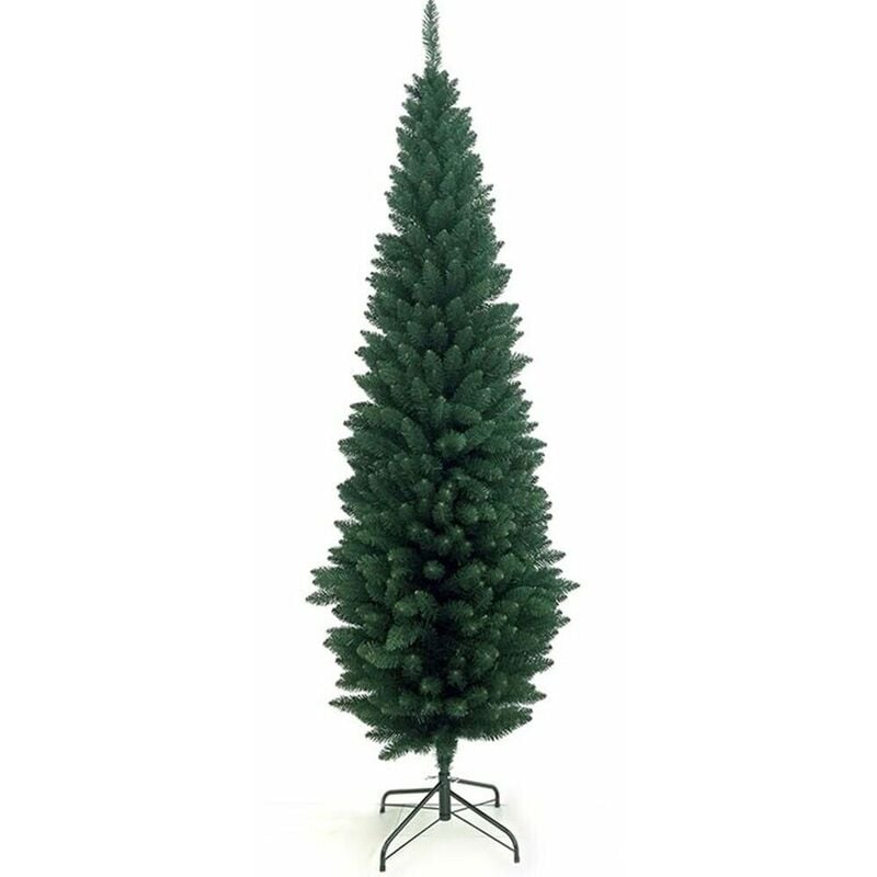 Albero di natale slim artificiale abete verde pino alto cm 210 stretto  folto salva spazio apertura rapida ad ombrello