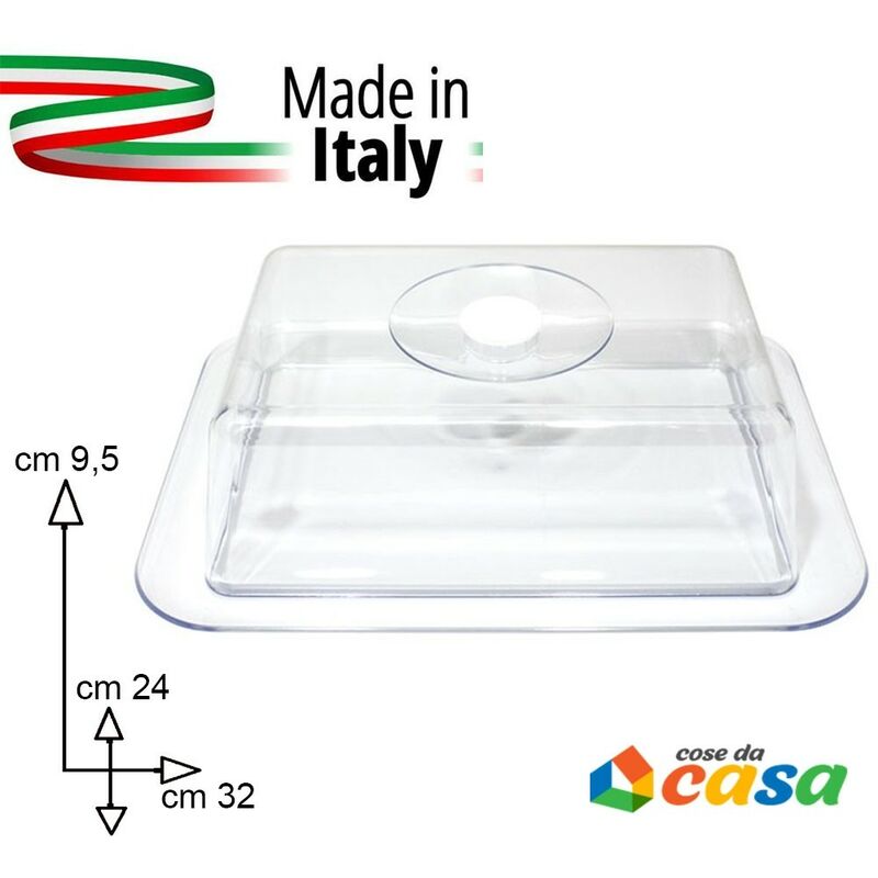 Contenitore da frigo vassoio porta pane formaggio dolci alimenti per cucina  32cm con coperchio prodotto interamente in italia