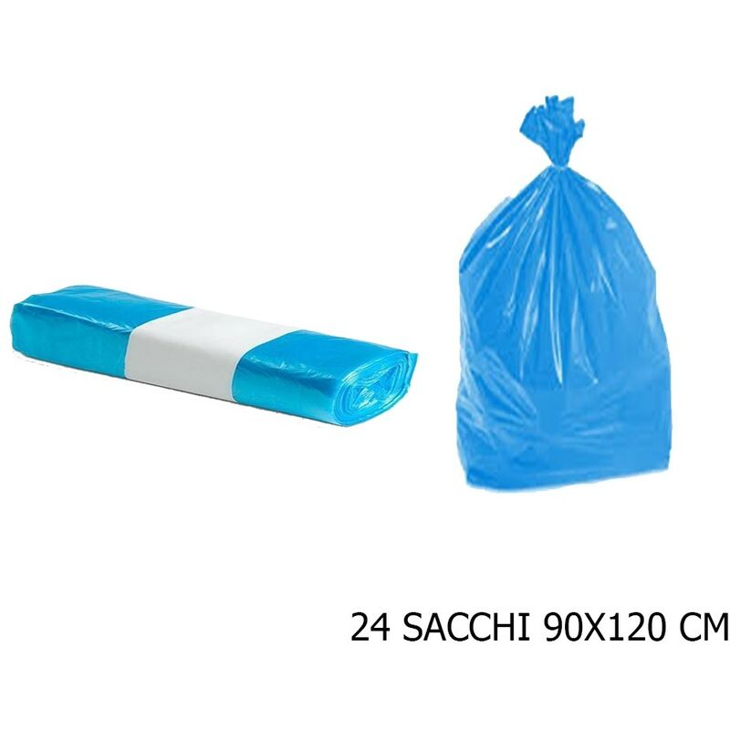 Rotoli Sacchetti Buste Per Spazzatura 115lt 72x105cm Chiusura Con Laccetto  Blu 